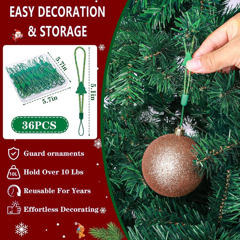 ANGAR 36 Pcs Adjustable Christmas Ornament Hooks, No-Slip Cat Child Proof Ornament Hangers String for Hanging Christmas Tree Decorations, Strong Accessorie for Small & Large Ornaments(Green-Gold) - Image 4